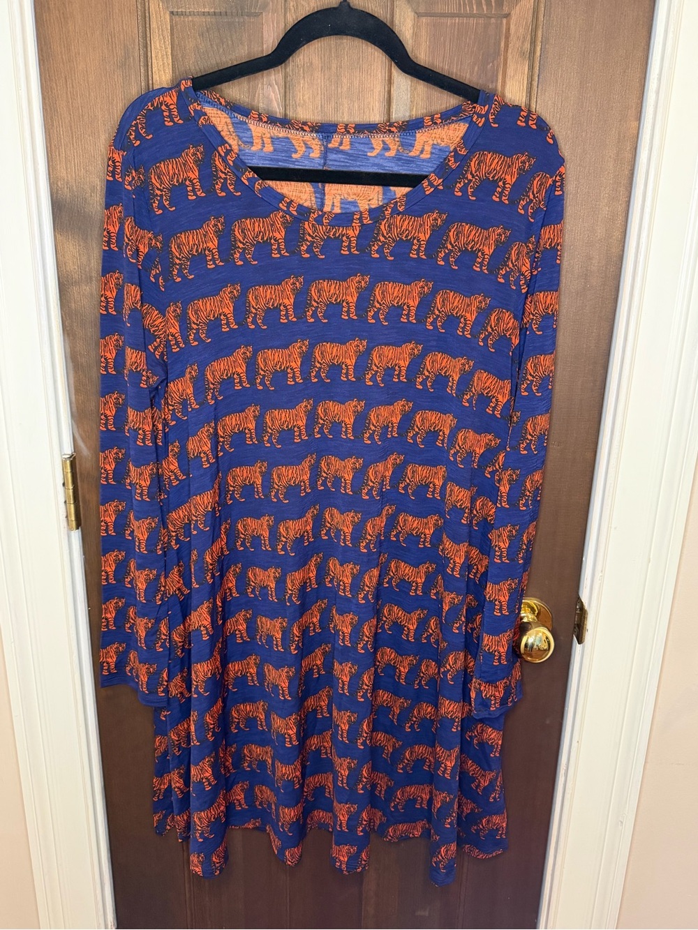 Sol R.H.R. Tiger Print Swing Dress XL Blue Orange Long Sleeve Novelty USA Made